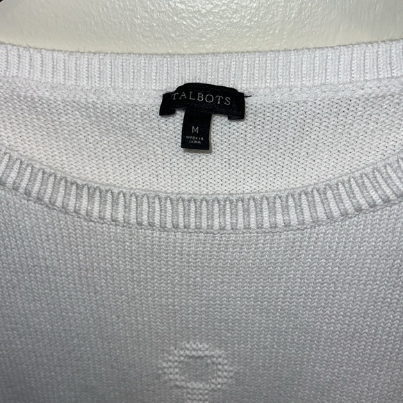 Talbots Coastal White Crew Boat Neck Sweater Lightweight Anchor Knit - Picture 2 of 5